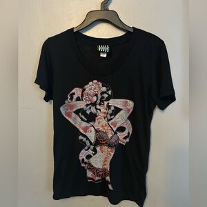 Too Fast Shirt - black fitted tee w/horror pinup graphic print